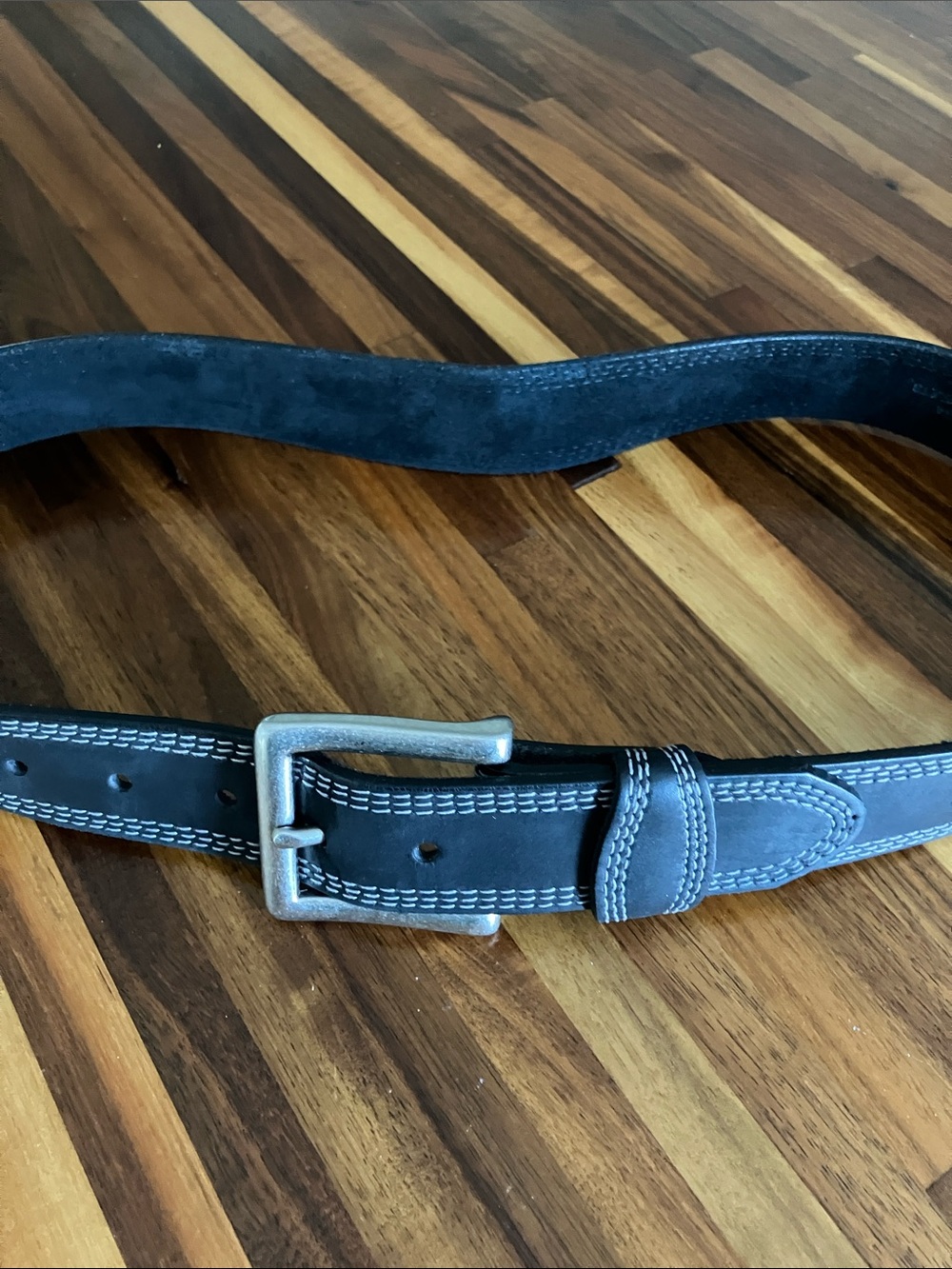 Justin USA Black Leather Belt Size 34 1.5” Double Stitch Workwear